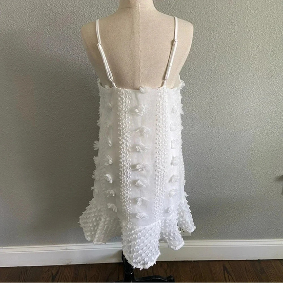 Boutique Boho White Jacquard Ruffle Mini Dress Size Small - Picture 4 of 6